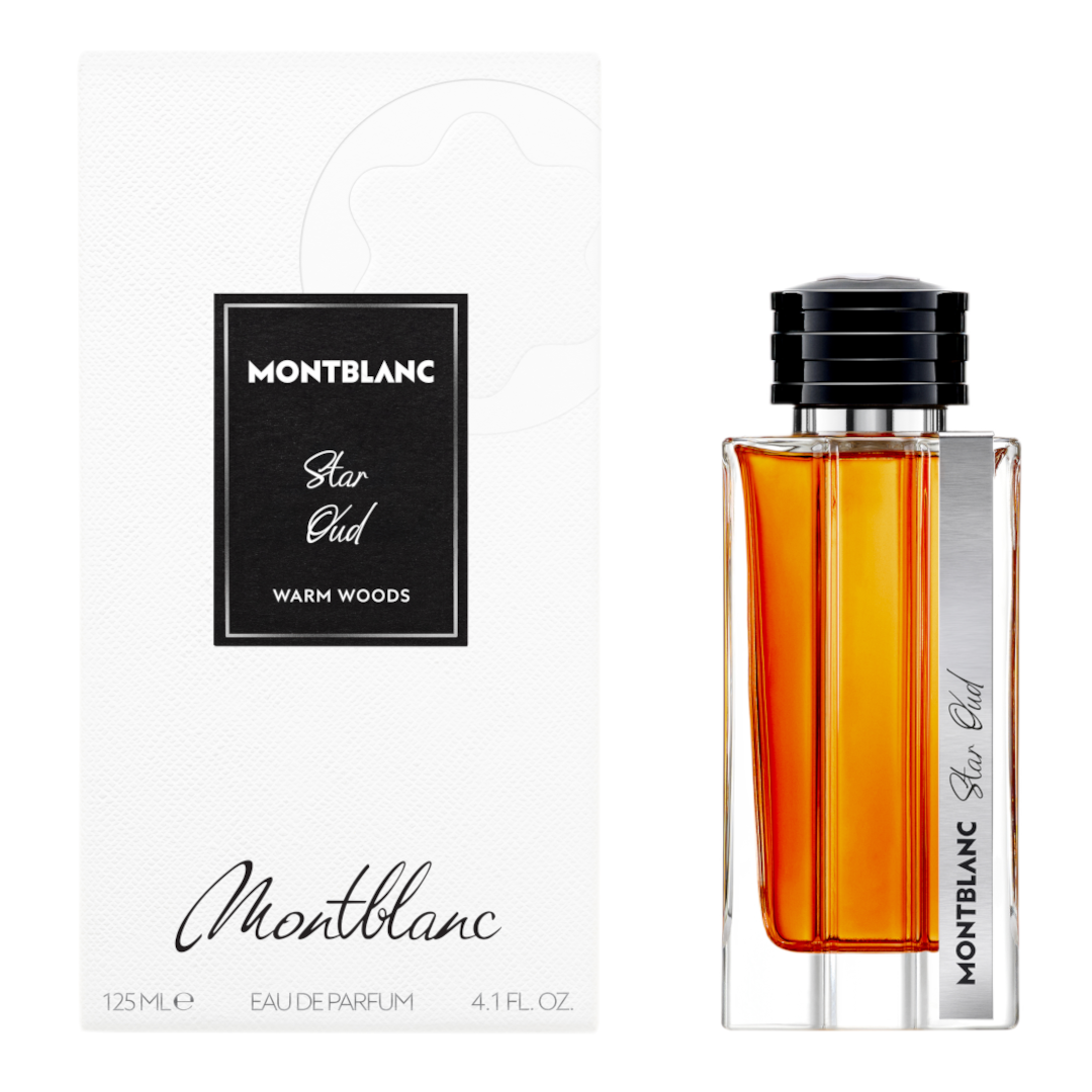 Montblanc Star Oud perfume bottle and packaging on a white background