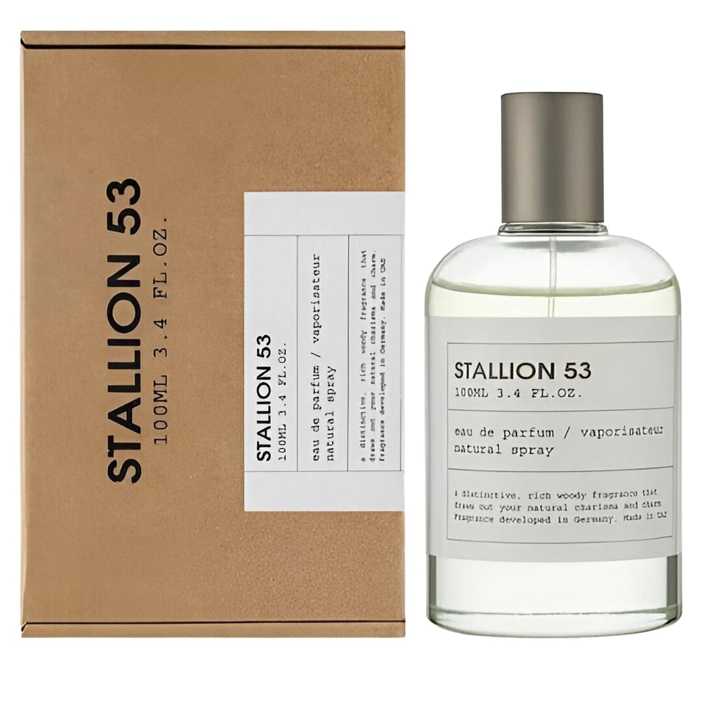 Stallion 53 perfume bottle and packaging on a white background