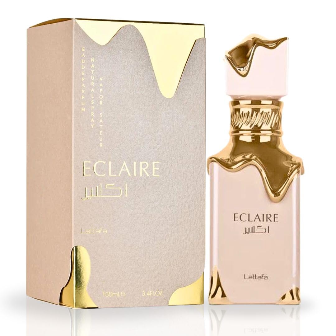 Eclaire perfume bottle and packaging on a white background