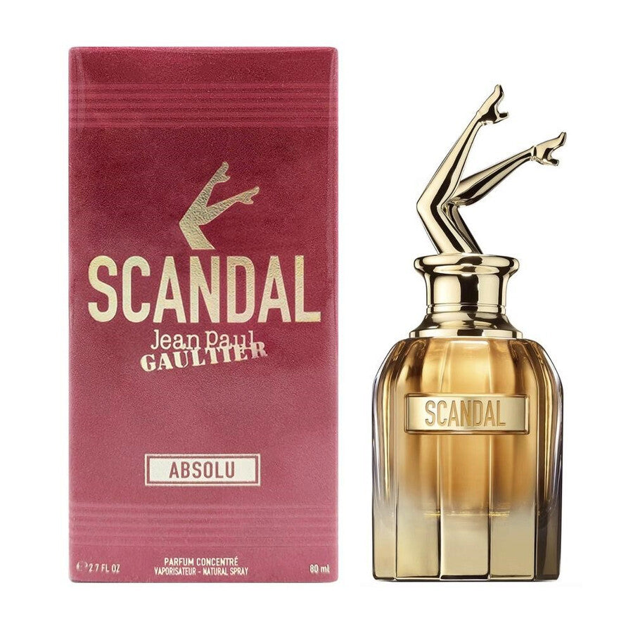Scandal perfume bottle and packaging by Jean Paul Gaultier on a white background