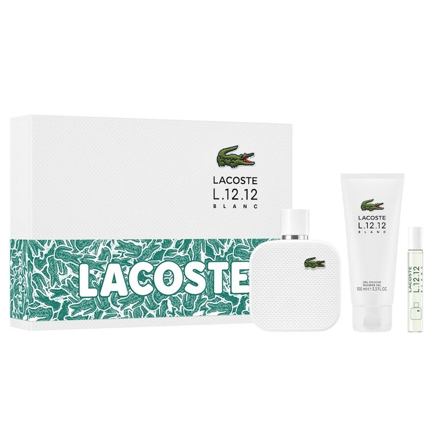 Lacoste perfume set with packaging on a white background