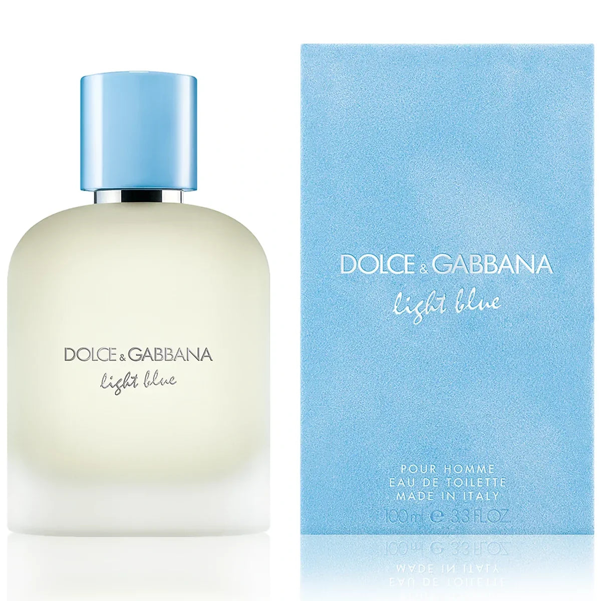 dolce gabbana light blue perfume bottle and box on white background