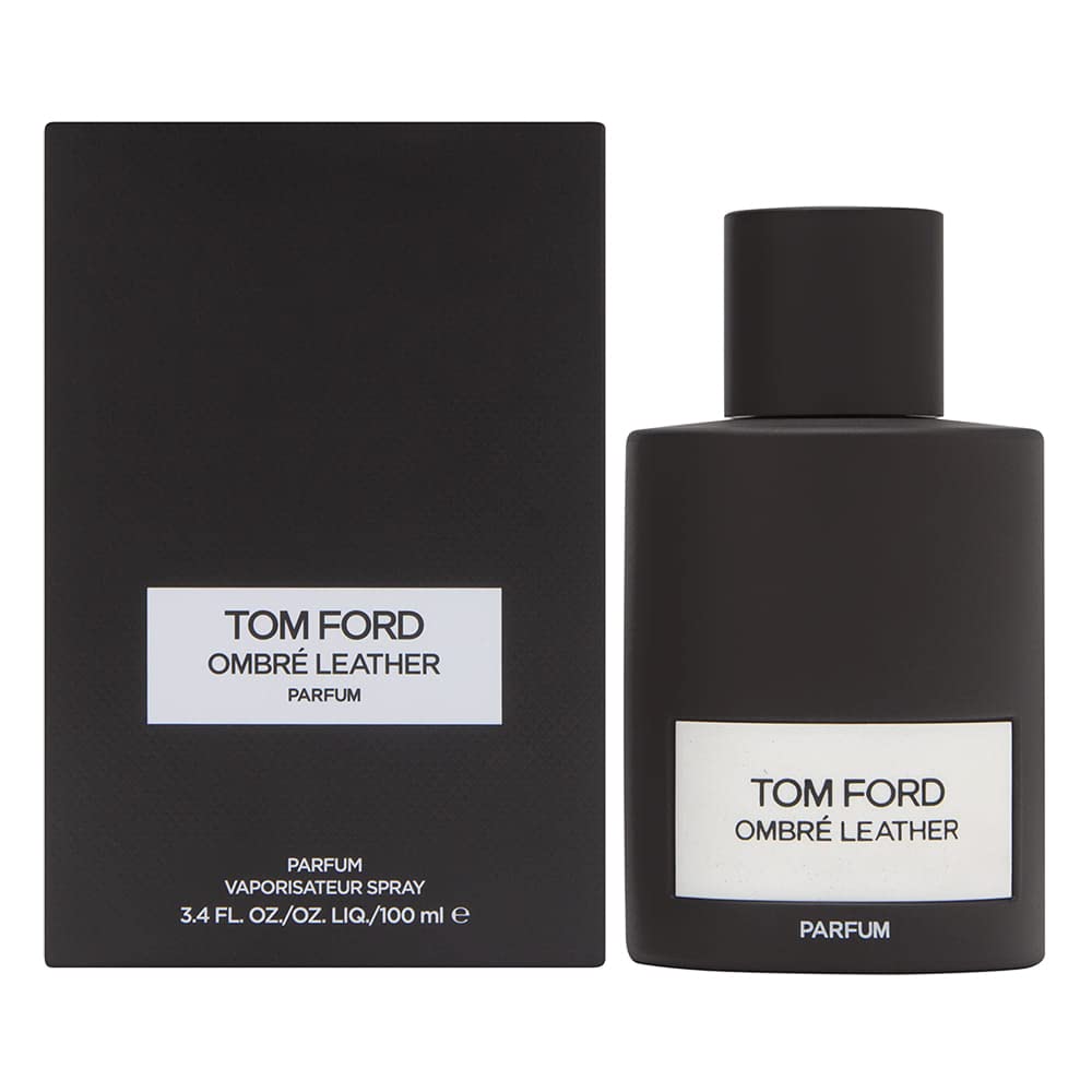 Tom Ford Ombre Leather perfume bottle and packaging on a white background