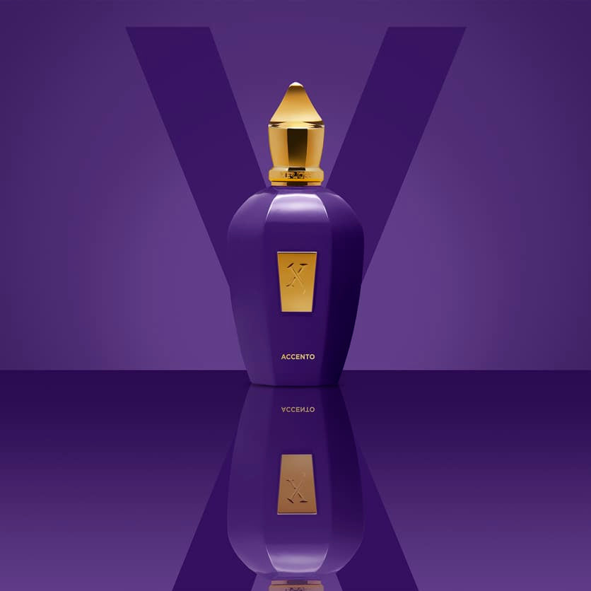 Xerjoff Acento perfume bottle on purple background