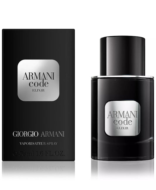 Armani Code Elixir perfume bottle and packaging on a white background