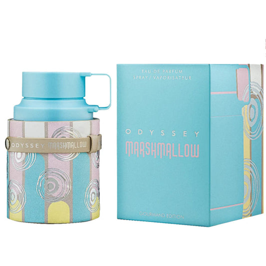 Odyssey Marshmallow perfume bottle and packaging on a white background