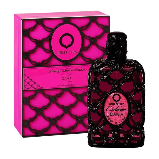 Orientica Exclusive Dania perfume bottle and packaging on a white background