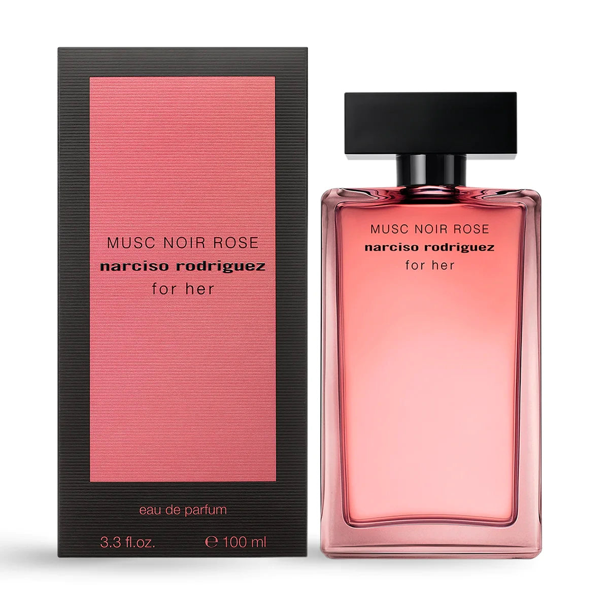 Narciso Rodriguez Musc Noir Rose perfume bottle and packaging on a white background