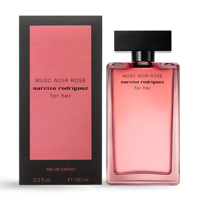 Narciso Rodriguez Musc Noir Rose perfume bottle and packaging on a white background