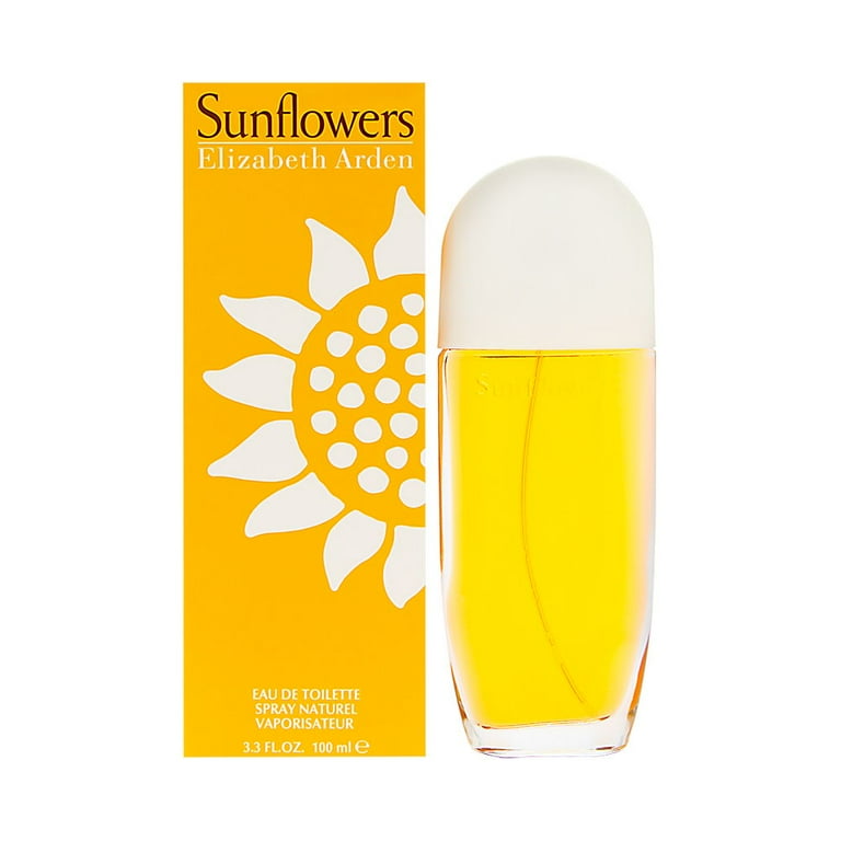 Elizabeth Arden Sunflowers perfume bottle and packaging on a white background