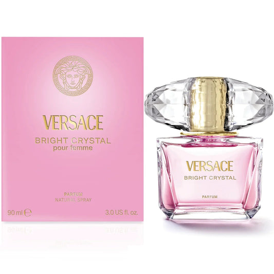 Versace Bright Crystal perfume bottle and packaging on a white background
