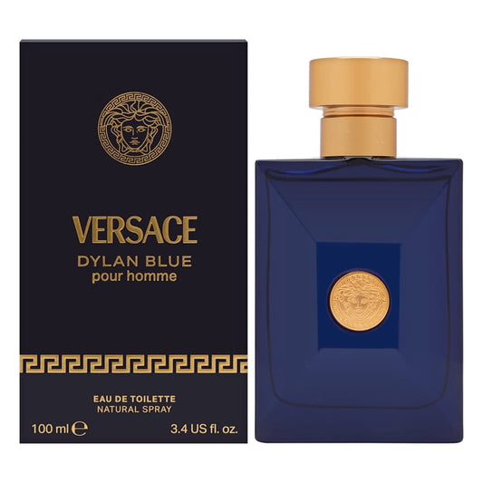 Versace Dylan Blue pour homme perfume bottle and packaging on a white background