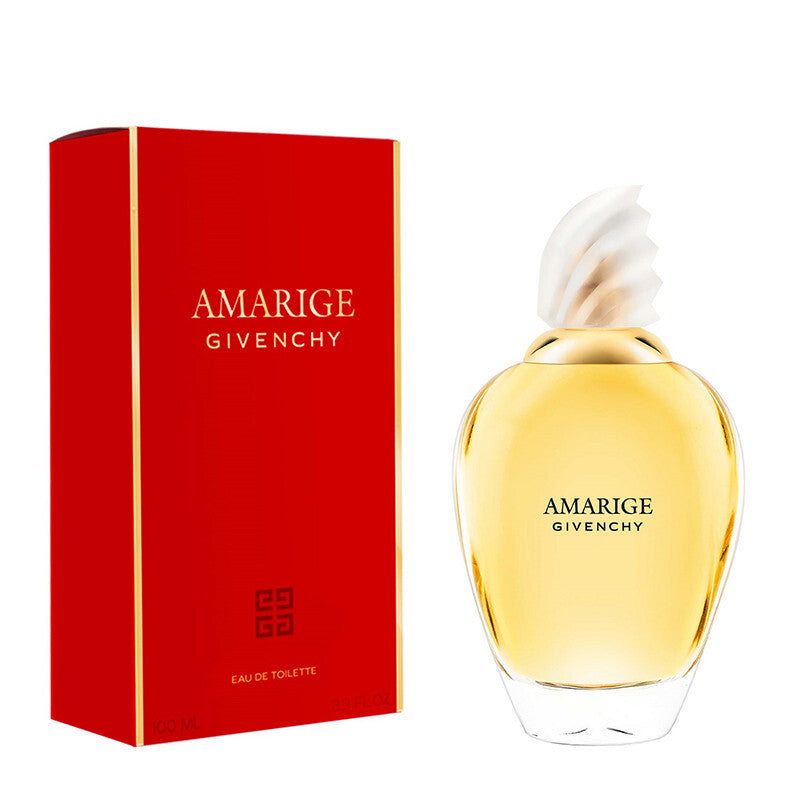Givenchy Amarige perfume bottle and packaging on a white background