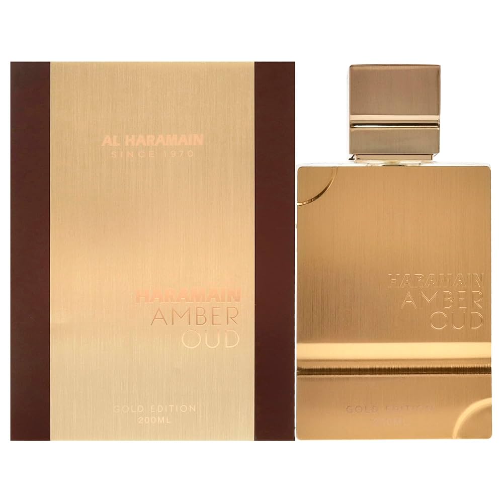 Al Haramain Amber Oud perfume bottle and packaging on a white background