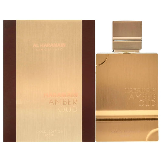 Al Haramain Amber Oud perfume bottle and packaging on a white background