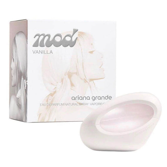 mod vanilla perfume bottle and box on white background