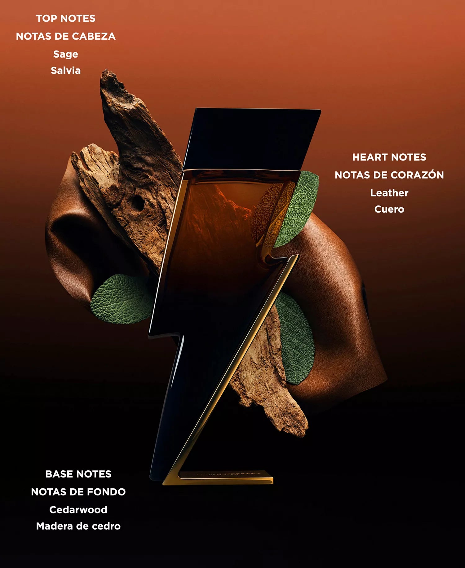 Perfume bottle with natural elements on a gradient background