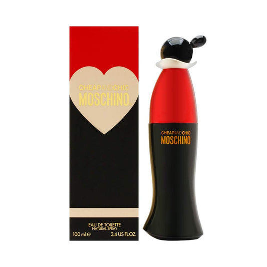 Moschino perfume bottle and packaging on a white background