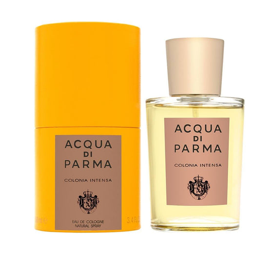 Acqua di Parma Colonia Intensa cologne spray bottle and packaging on a white background