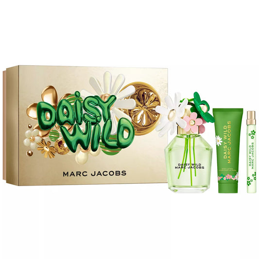 Marc Jacobs Daisy Wild perfume set on a white background