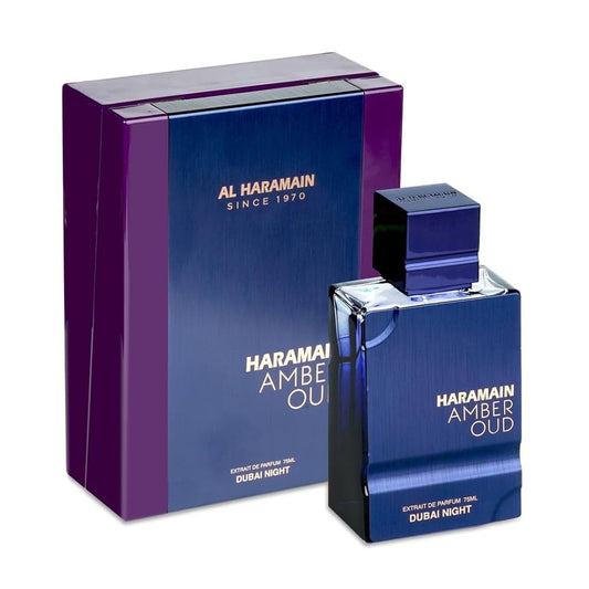 Haramain Amber Oud perfume bottle and packaging on a white background