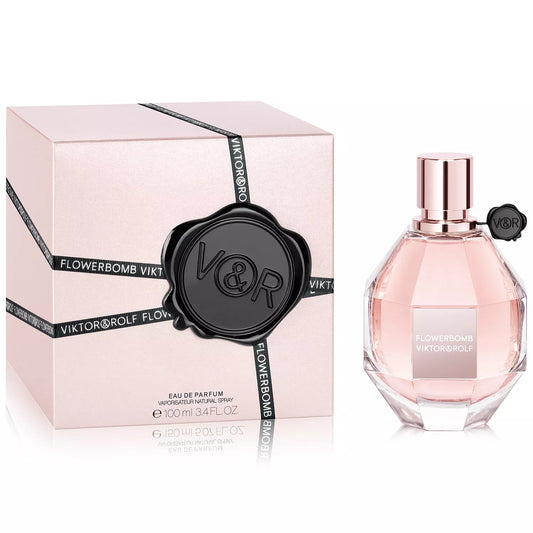 Viktor & Rolf Flowerbomb Viktor perfume bottle and packaging on a white background