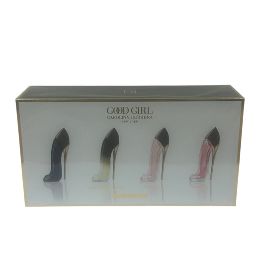 Box of high-heeled shoes with 'Good Girl' branding on a white background