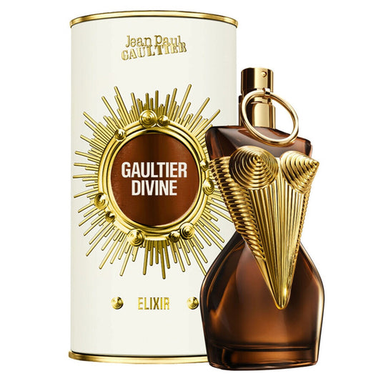 Perfume bottle of Jean Paul Gaultier Divine Elixir on a white background