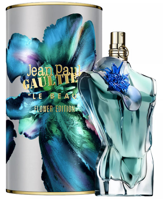 Jean Paul Gaultier perfume bottle and packaging with floral design