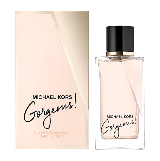 Michael Kors Gorgeous perfume bottle and packaging on a white background