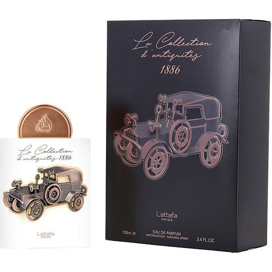 Lattaafa Pride perfume packaging with vintage car design on a white background
