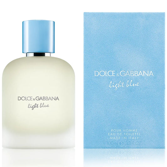 dolce gabbana light blue perfume bottle and box on white background