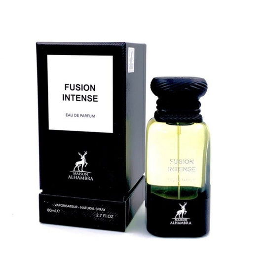 Fusion Intense perfume bottle and packaging on a white background