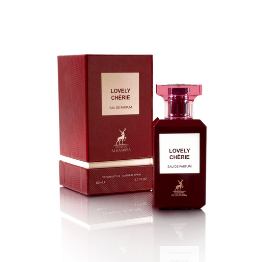 Lovely Chérie perfume bottle and packaging on a white background