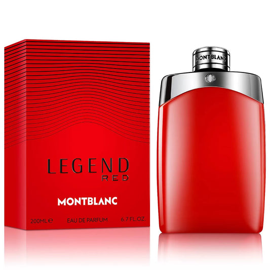 Montblanc Legend Red perfume bottle and packaging on a white background