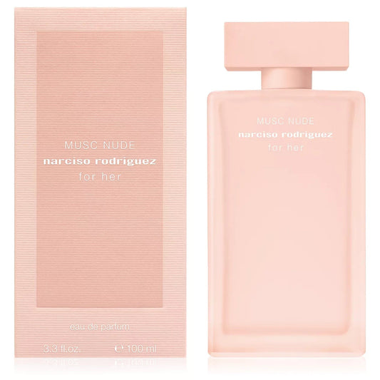 narciso rodriguez Musc Nude perfume bottle and packaging on a white background