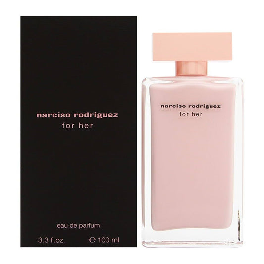 Narciso Rodriguez perfume bottle and packaging on a white background