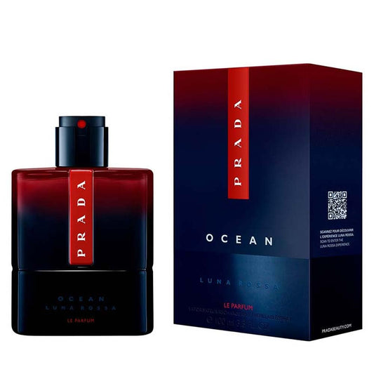 Prada Luna Rossa Ocean perfume bottle and packaging on a white background