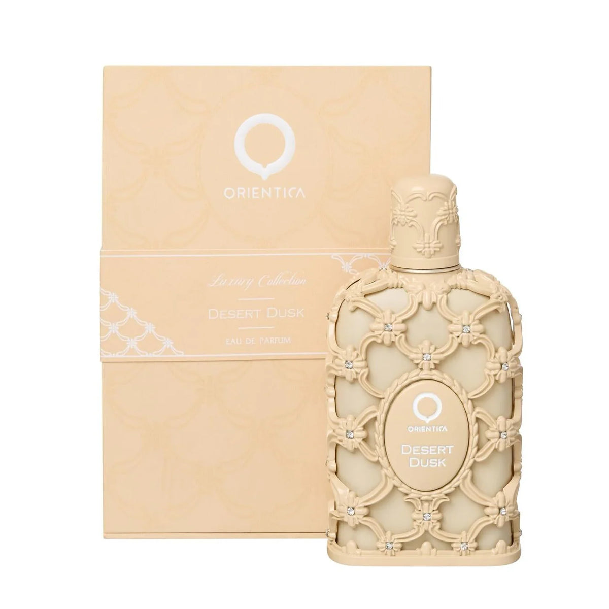 Perfume bottle and packaging with 'Orientica' branding on a white background