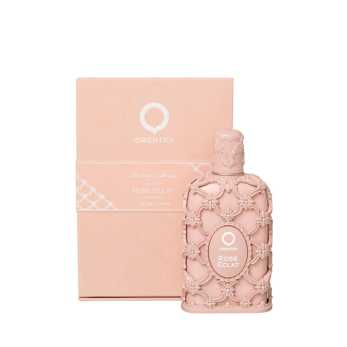 Oriental Rose Eclat perfume bottle and packaging on a white background