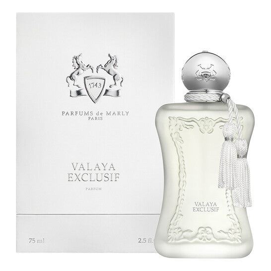 Parfums de Marly Valaya Exclusif perfume bottle and packaging on a white background