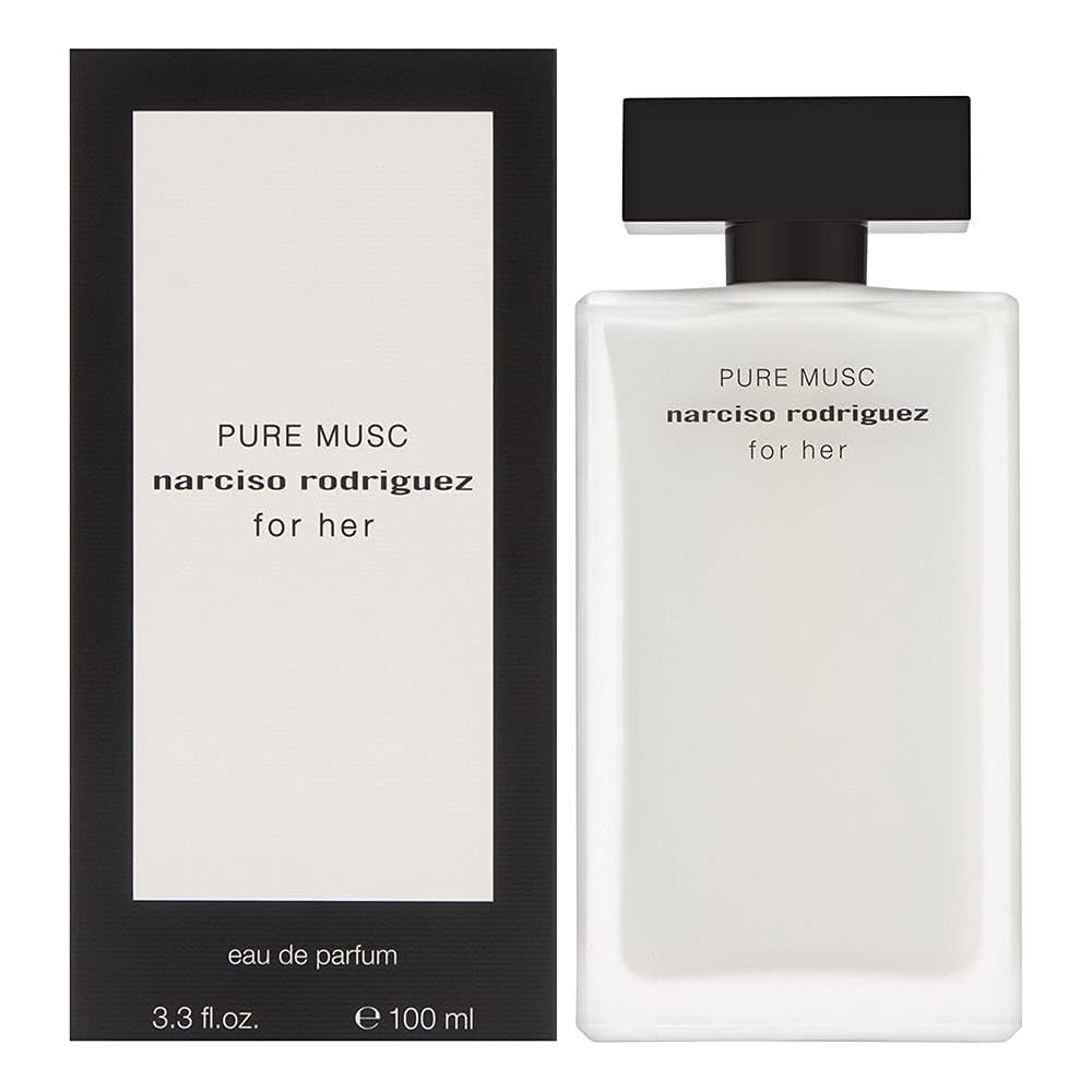 narciso rodriguez Pure Musc perfume bottle and packaging on a white background