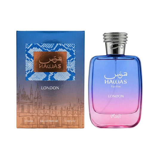 Hawas perfume bottle and packaging on a white background