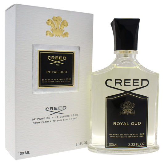 Creed Royal Oud perfume bottle and packaging on a white background