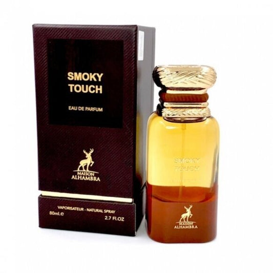 Maison Alhambra Smoky Touch perfume bottle and packaging on a white background
