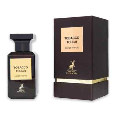 Perfume bottle and packaging of 'Tobacco Touch' by Maitre d'Almaere on a white background