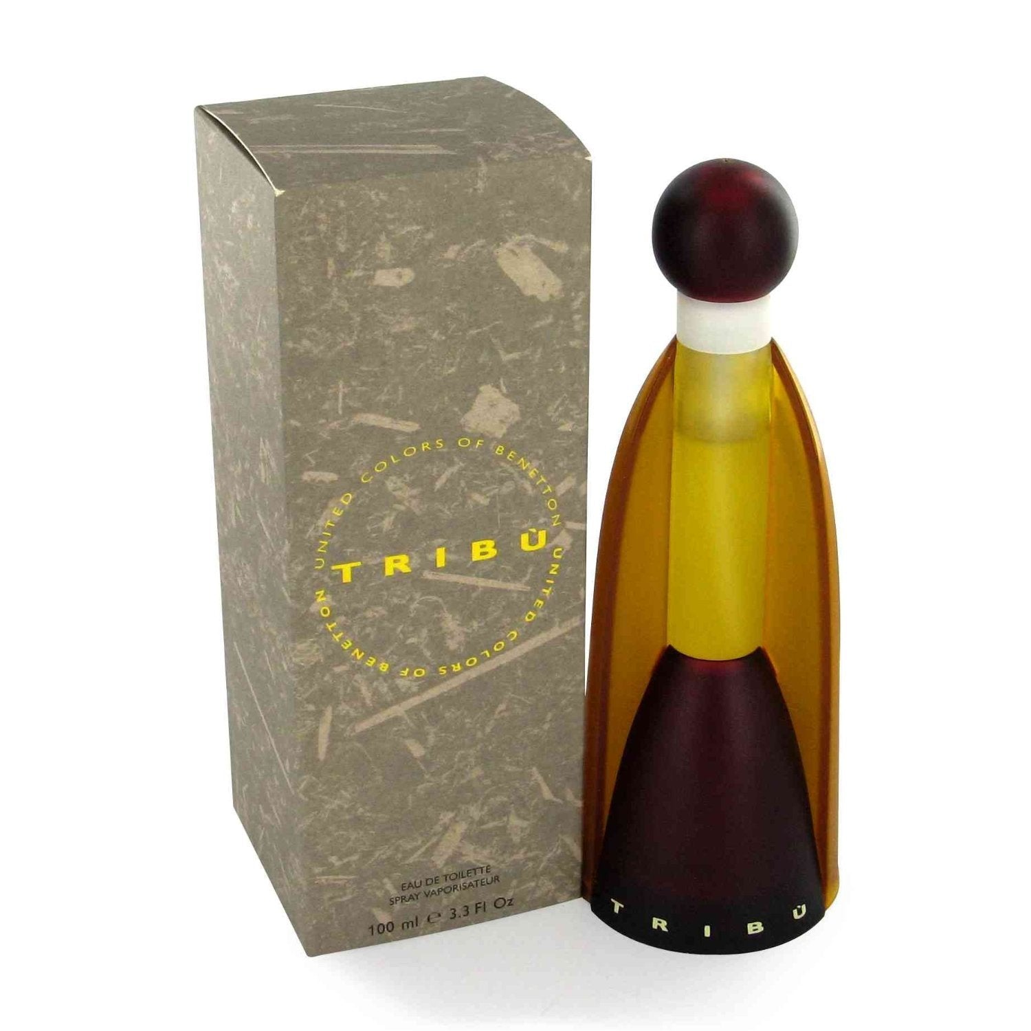 Tribu perfume bottle with packaging on a white background