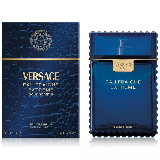 Versace Eau Fraiche Extreme pour homme perfume bottle and packaging on a white background