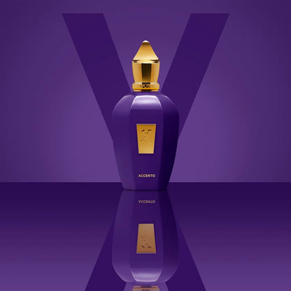 Xerjoff Acento perfume bottle on purple background